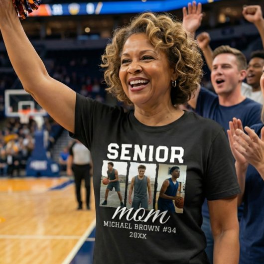 Senior Moeder Basketbal Foto Collage Aangepaste Na T-shirt