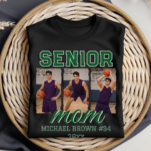 Senior Moeder Basketbal Foto Collage Aangepaste Na T-shirt