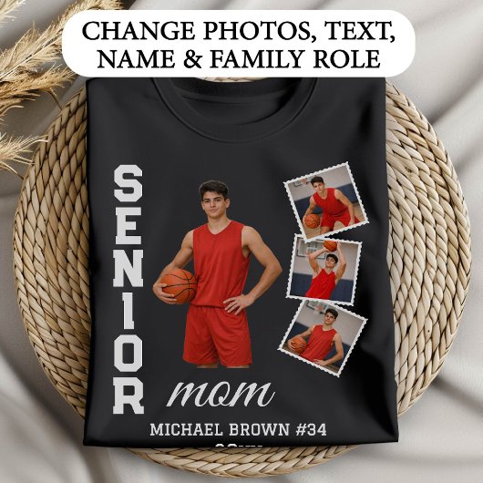Senior Moeder Basketbal Foto Collage Aangepaste Na T-shirt