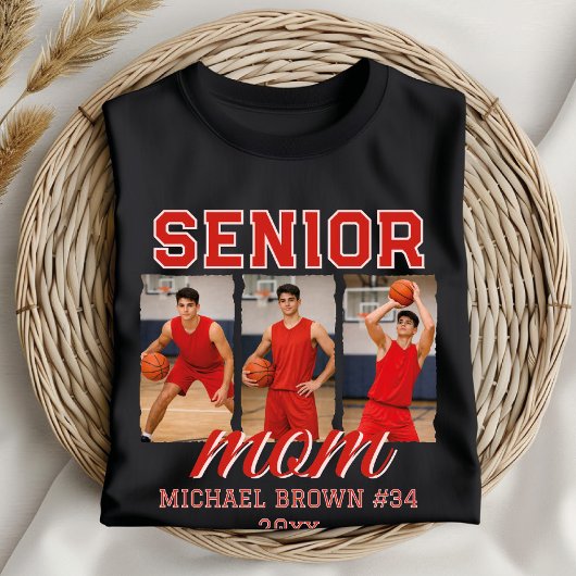 Senior Mom Basketball Photo Collage Custom Name T-shirt