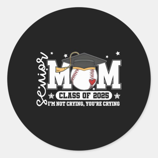 Senior Mom CL van 2025 Baseball Funny Mom Afstuder Ronde Sticker (Voorkant)