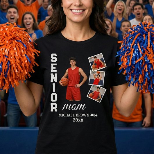 Senior Mom Custom Photo Collage Name Number Year T-shirt