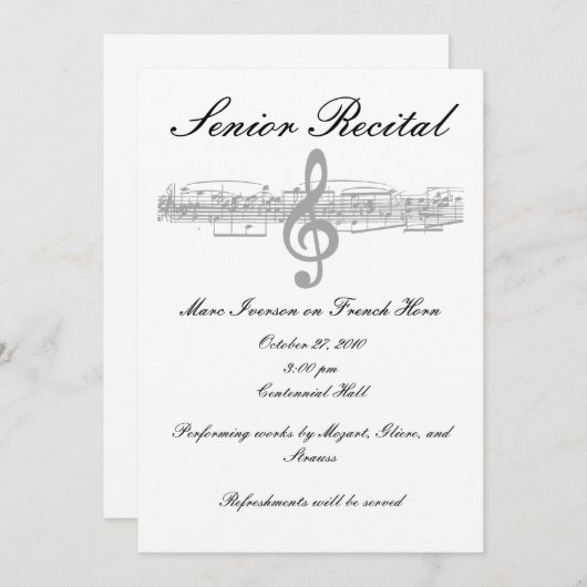 Senior Music Overweging Kaart (Voorkant / Achterkant)