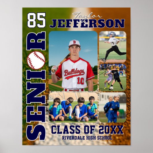 Senior Night Baseball Player Sports Photo Collage Poster (Voorkant)