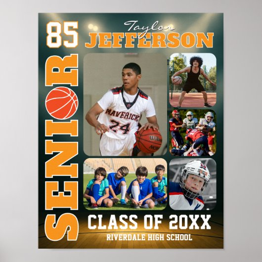 Senior Night Basketball Team Player Photo Collage Poster (Voorkant)