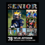 Senior Night Sports Team Speler Fotocollage Poster<br><div class="desc">Gepersonaliseerde senior sportfotocollage voor atleet en speler. Dit aanpasbare fotocadeau is perfect voor seniorenavond, sportprijzenbanket of verjaardagscadeau voor uw atleet, zoon, dochter of student. Het is een geweldige manier om waardevolle momenten en herinneringen uit hun sportgames weer te geven. Het poster is voorzien van een collage van foto's, en het...</div>