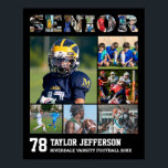 Senior Night Sports Team Speler Fotocollage Poster<br><div class="desc">Gepersonaliseerde senior sportfotocollage voor atleet en speler. Dit aanpasbare fotocadeau is perfect voor seniorenavond, sportprijzenbanket of verjaardagscadeau voor uw atleet, zoon, dochter of student. Het is een geweldige manier om waardevolle momenten en herinneringen uit hun sportgames weer te geven. Het poster is voorzien van een collage van foto's, en het...</div>