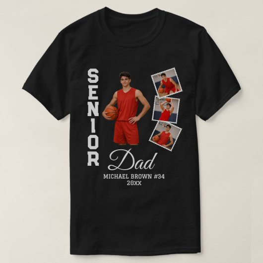 Senior papa aangepaste fotocollage naam nummer jaa t-shirt (Design voorkant)