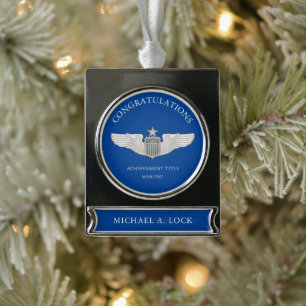 Senior Pilot Wings aangepaste tekst Verzilverd Banner Ornament