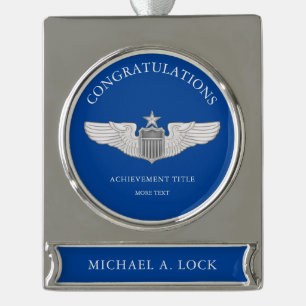 Senior Pilot Wings aangepaste tekst Verzilverd Banner Ornament