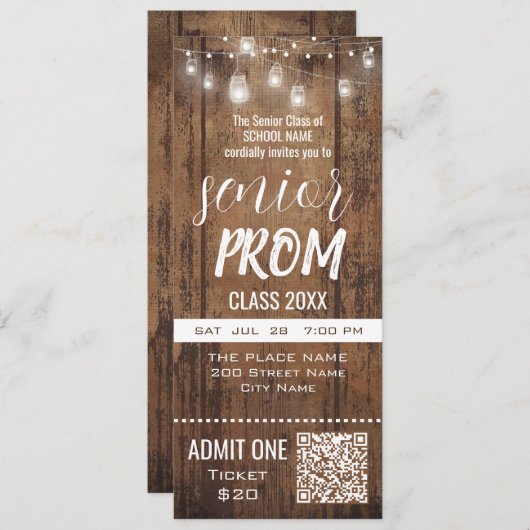 Senior Prom Rustic Ticket Party Invitation Kaart (Voorkant / Achterkant)