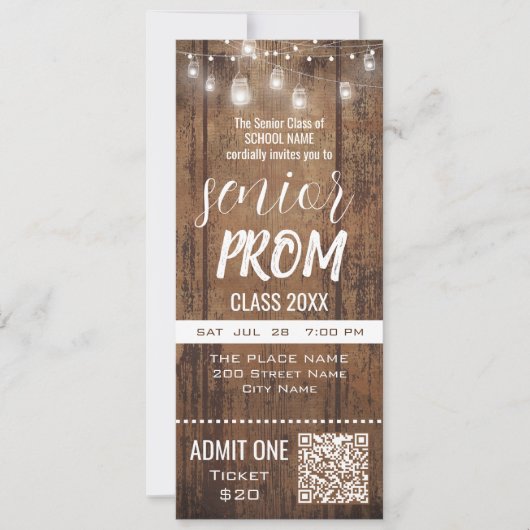 Senior Prom Rustic Ticket Party Invitation Kaart (Voorkant)
