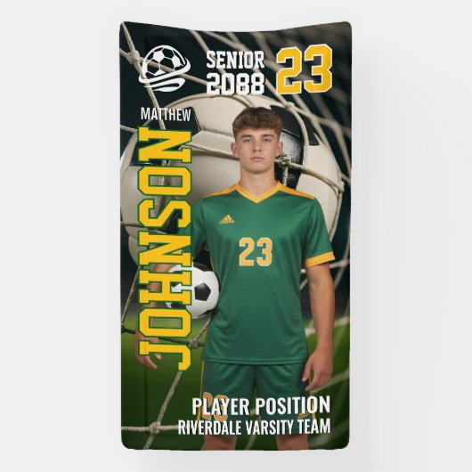 Senior Soccer Player Customized Sports Photo Spandoek (Verticaal)