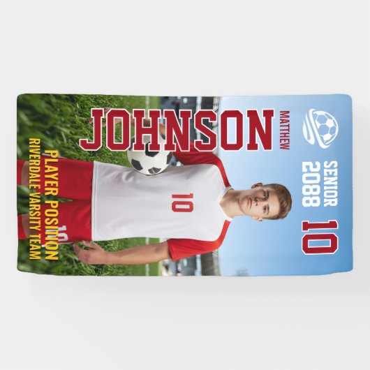 Senior Soccer Player Photo Football Field Spandoek (Horizontaal)