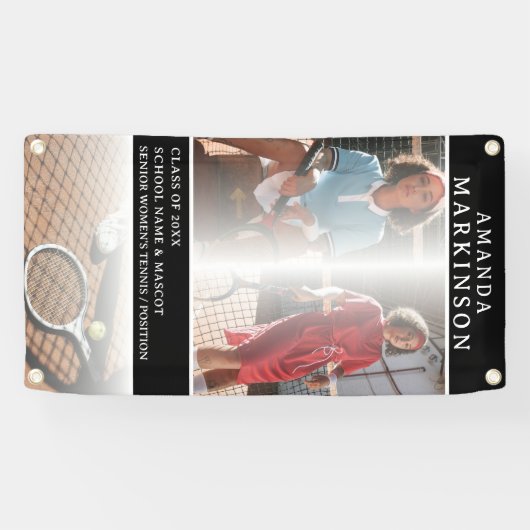 Senior Sport Tennisser Zwart Outdoor Banner (Horizontaal)