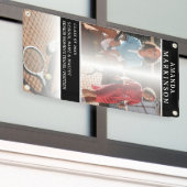 Senior Sport Tennisser Zwart Outdoor Banner (Buitenkant Gebouw)