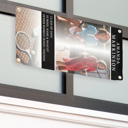 Senior Sport Tennisser Zwart Outdoor Banner (Buitenkant Gebouw)
