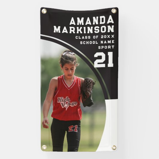 Senior Sport Zwart-wit Outdoor Banner (Verticaal)