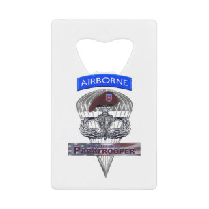 Senior Steel Jump Wings met Airborne Tab & Beret Creditkaart Flessenopener