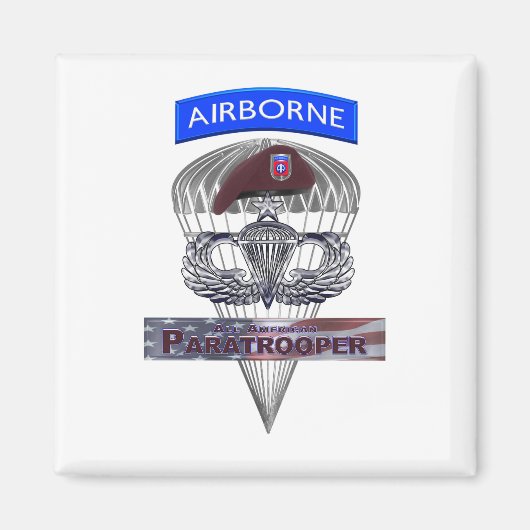 Senior Steel Jump Wings met Airborne Tab & Beret Magneet (Voorkant)