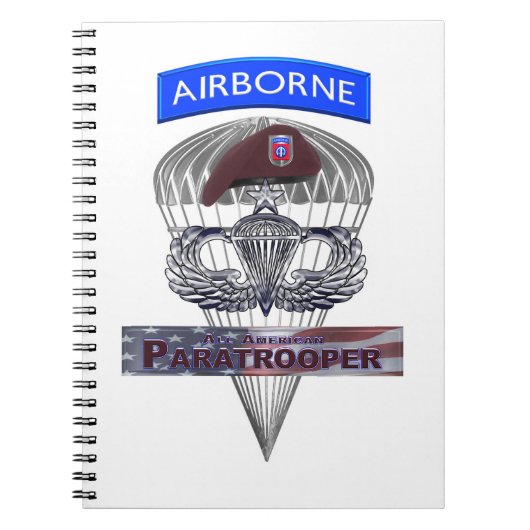 Senior Steel Jump Wings met Airborne Tab & Beret Notitieboek (Voorkant)