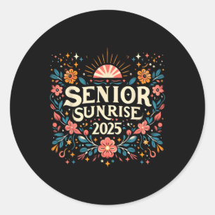 Senior Sunrise 2025 Hoge School Retro Wilde Bloem Ronde Sticker