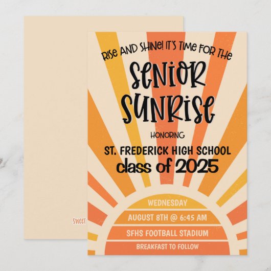 Senior Sunrise High School Senior Week Uitnodiging (Voorkant / Achterkant)