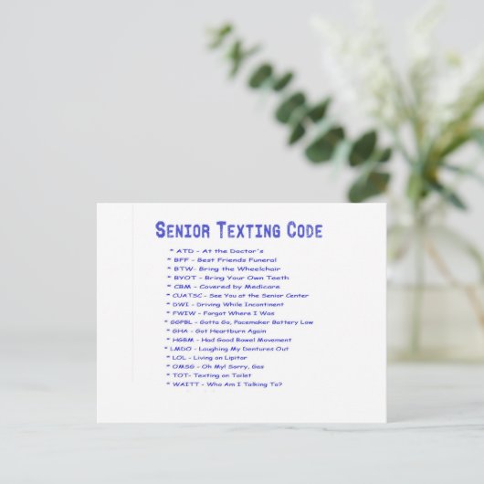 Senior Texting Code Briefkaart (Staand voorkant)