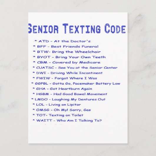 Senior Texting Code Briefkaart (Voorkant)