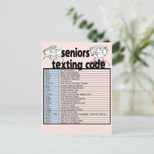 Senior Texting Code Briefkaart (Staand voorkant)
