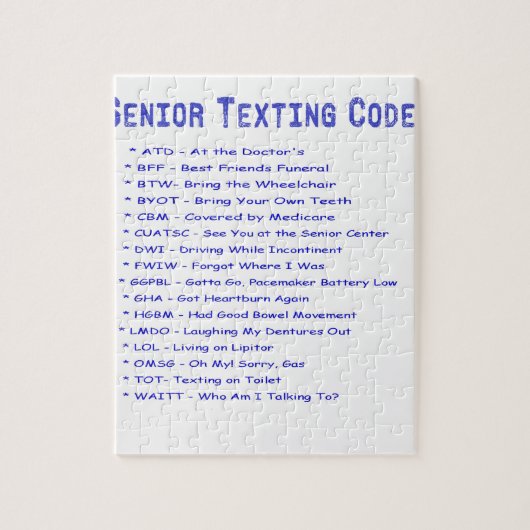 Senior Texting Code Legpuzzel (Verticaal)