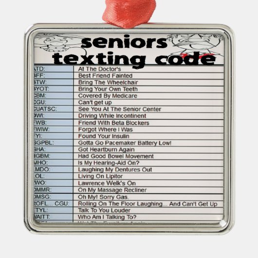 Senior Texting Code Metalen Ornament (Voorkant)