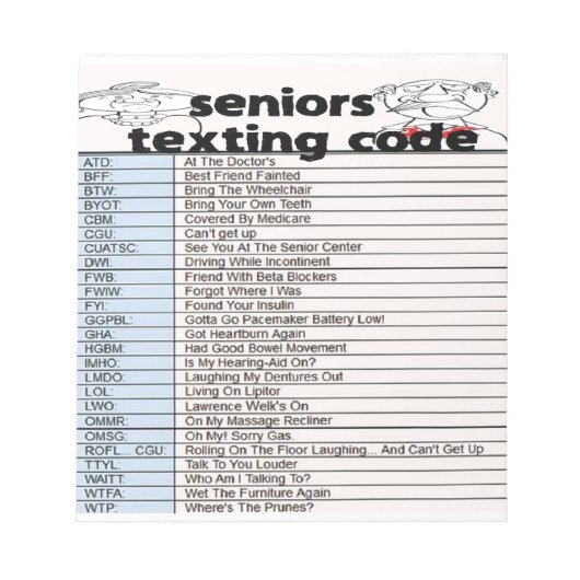 Senior Texting Code Notitieblok (Voorkant)