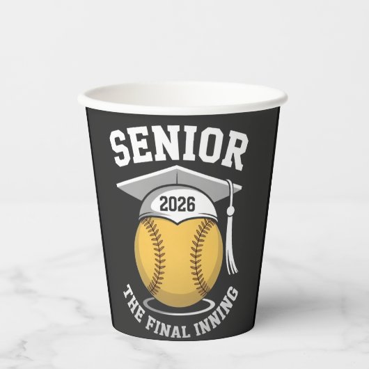 Senior The Final Inning 2026 Softbal Afstuderen Papieren Bekers (Voorkant)