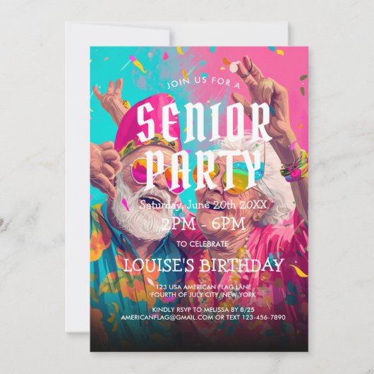 Senior verjaardagsfeestje en grootouders feesten kaart (Voorkant)