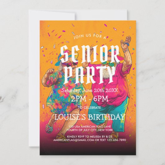 Senior verjaardagsfeestje en grootouders kaart (Voorkant)