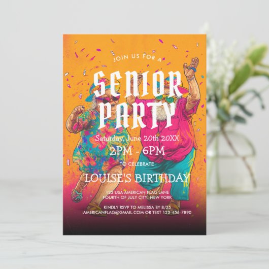 Senior verjaardagsfeestje en grootouders kaart (Staand voorkant)