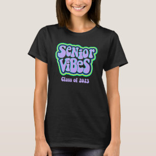 Senior Vibes Klas Van 2023 Paarse Daze 70s Retro T-shirt