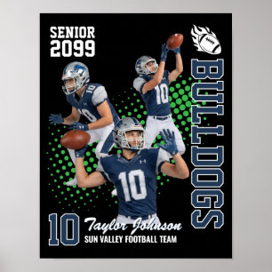 Senior Voetbalspeler Aangepaste Foto Collage Blauw Poster