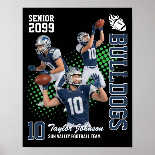 Senior Voetbalspeler Aangepaste Foto Collage Blauw Poster (Voorkant)
