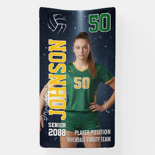 Senior Volleyball Player Custom Sports Photo Spandoek (Verticaal)
