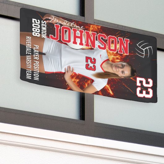 Senior Volleyball Player Sports Photo Vertical Spandoek (Buitenkant Gebouw)