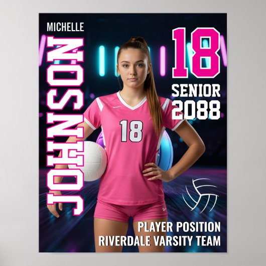 Senior Volleyball Team Custom Player Photo Sports Poster (Voorkant)