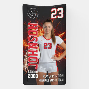 Senior Volleybalspeler Sportfoto Verticaal Spandoek