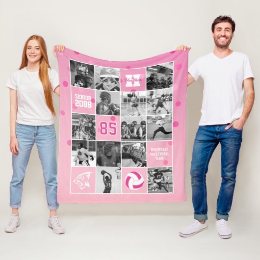 Senior Volleybalteam Aangepaste Foto Roze Confetti Fleece Deken (In situ)