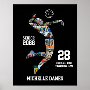 Senior Volleybalteam Aangepaste Sportfoto Collage Poster