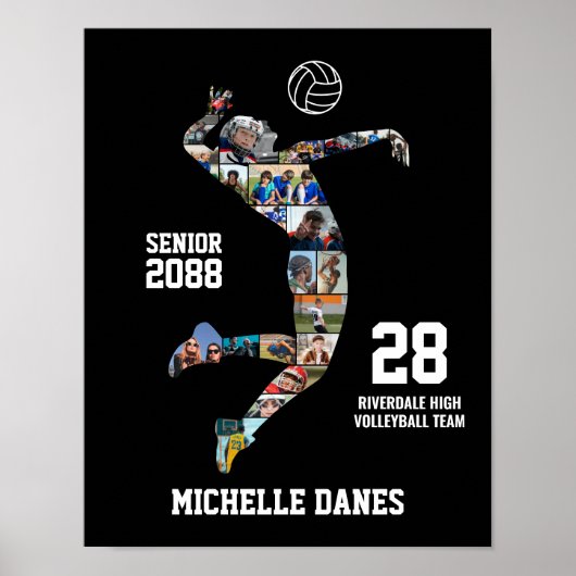 Senior Volleybalteam Aangepaste Sportfoto Collage Poster (Voorkant)