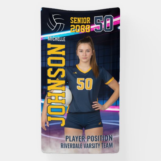 Senior Volleybalteam Op Maat Gemaakte Portretfoto Spandoek (Verticaal)