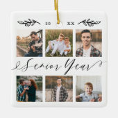 Senior Year Elegant Script 6 Photo Grid Collage Keramisch Ornament (Voorkant)