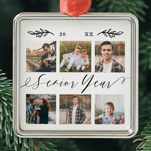 Senior Year Elegant Script 6 Photo Grid Collage Keramisch Ornament